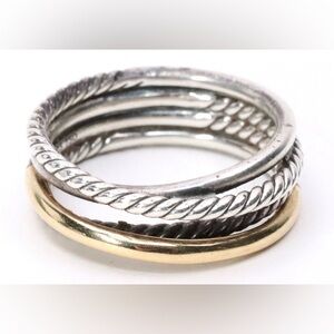 David Yurman 18K Yellow Gold & Sterling Silver Ladies Crossover Cable Ring